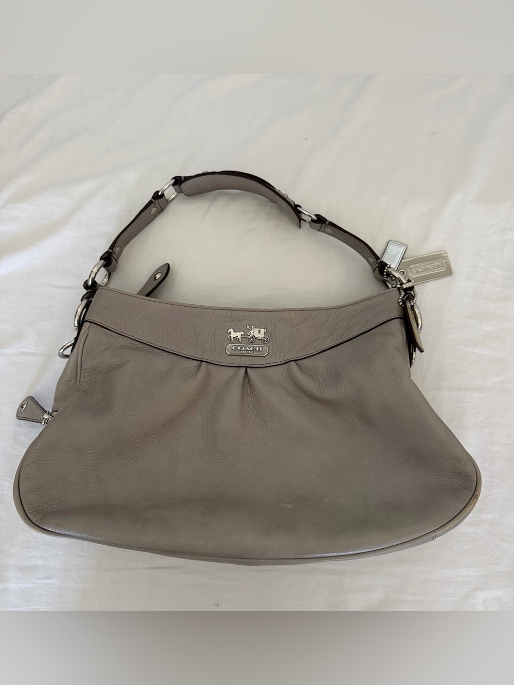 Coach Taupe Leather Shoulder Bag with Silver Hardware